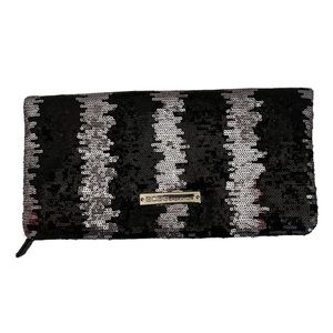 BCBGeneration Sequin Clutch Black Silver Glam Party Evening Prom